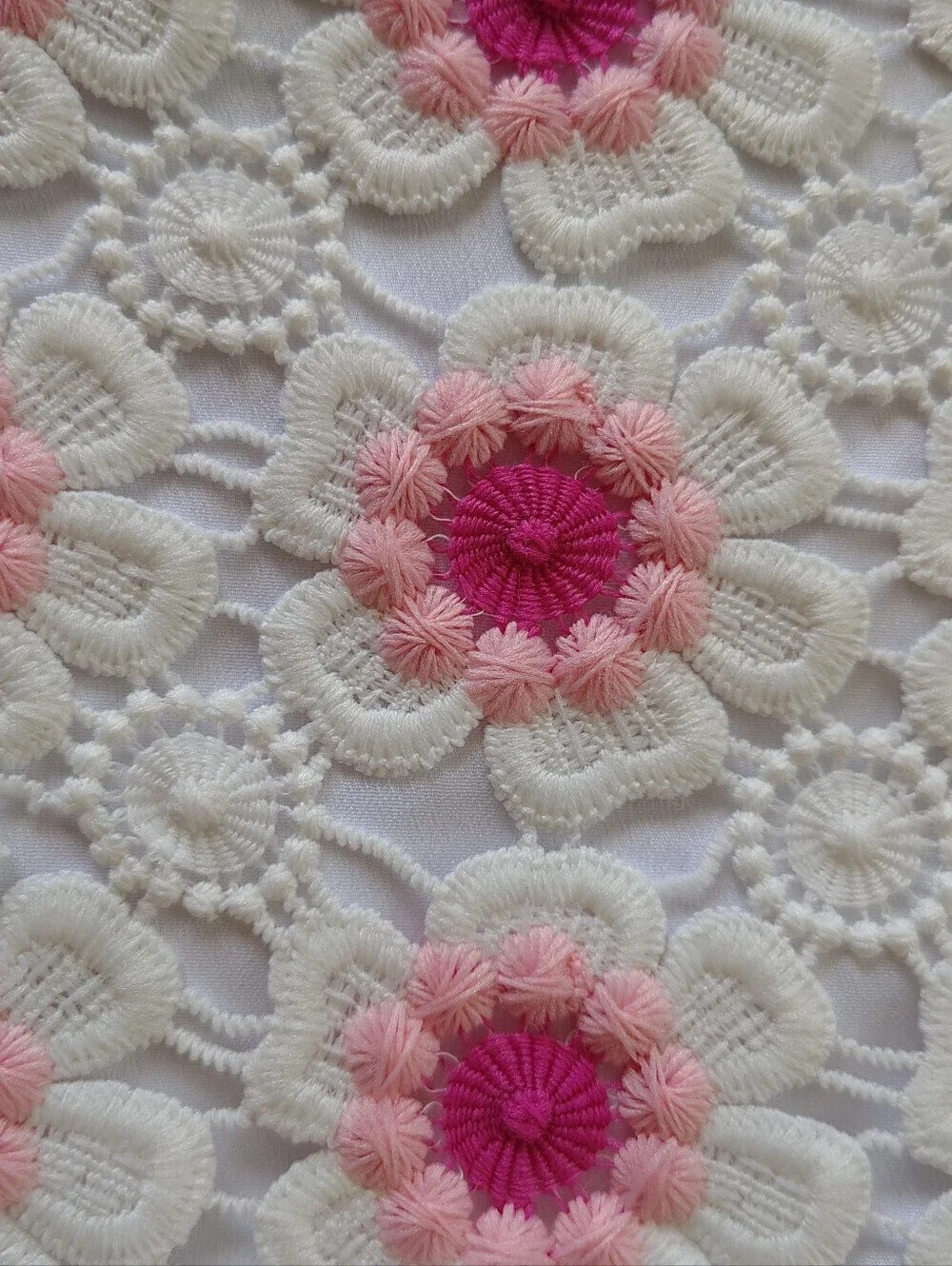 J. Crew Floral Lace Short Sleeve Top in White with Pink Flowers Size L